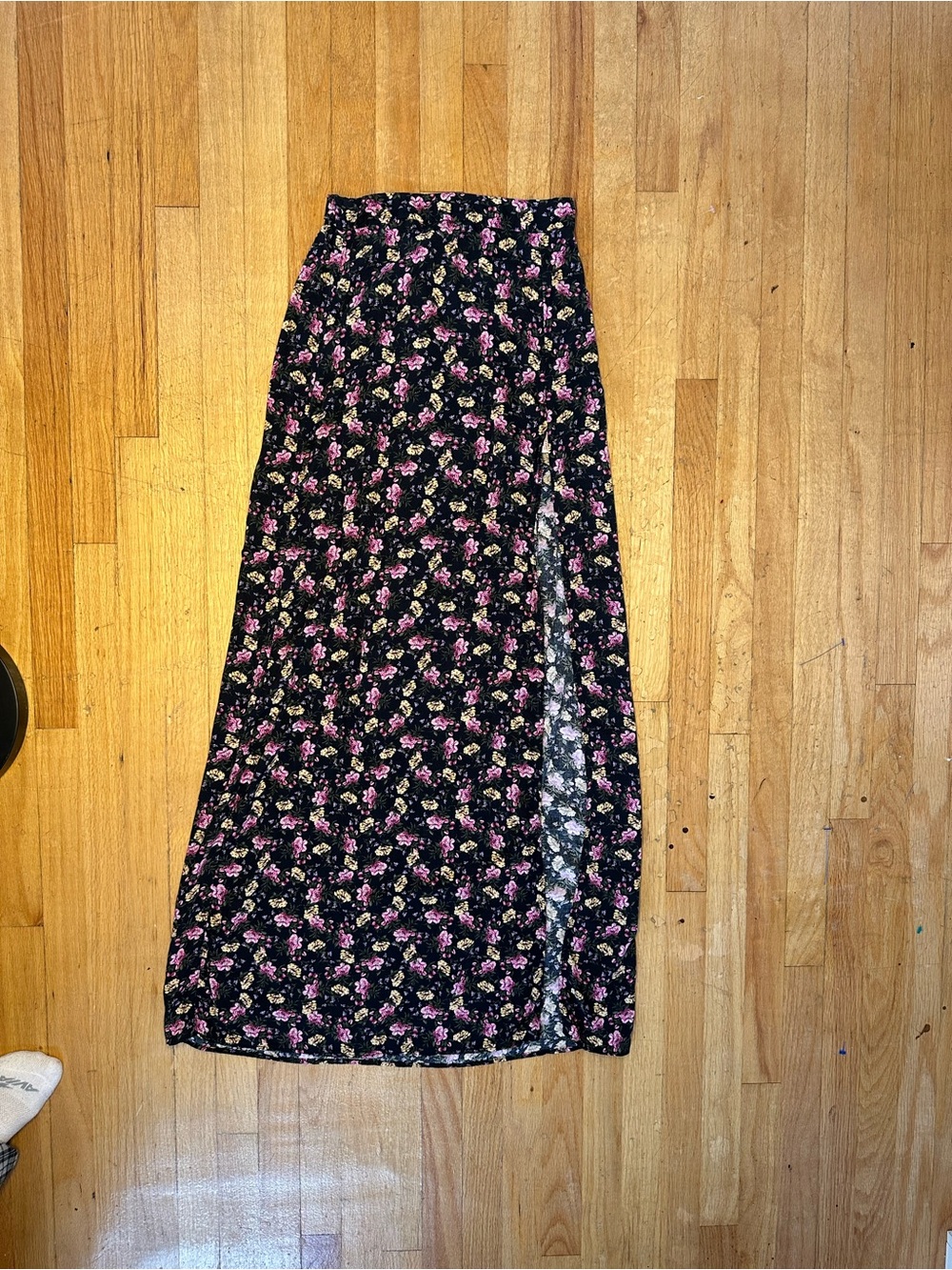 New Look Black Maxi Skirt with Pink Floral Print